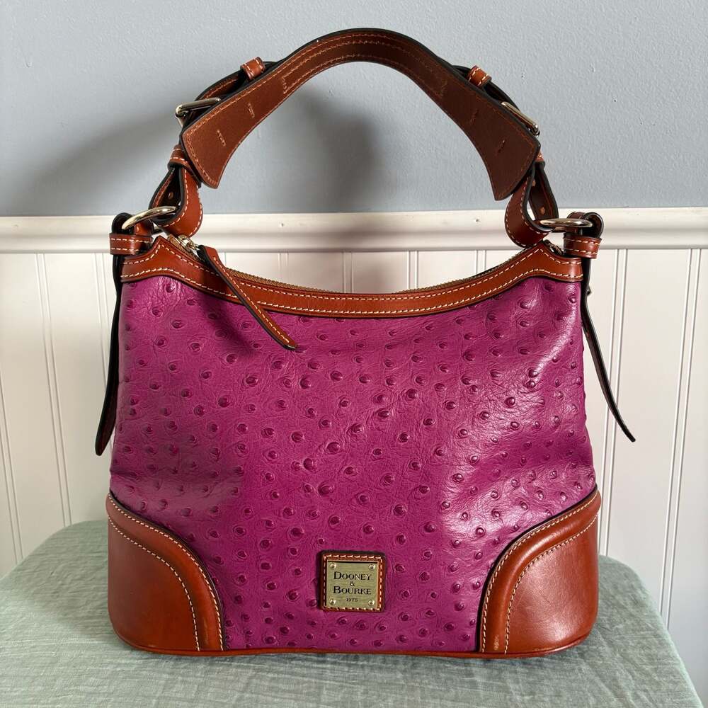 Dooney & Bourke Ostrich Embossed Leather Hobo Shoulder Bag in Fuchsia